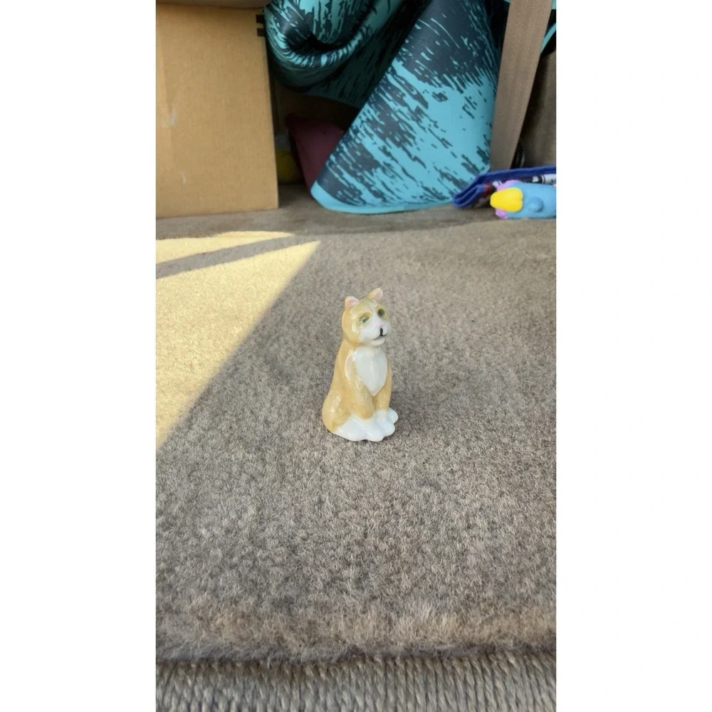 Vintage Ceramic Cat Figurine Miniature Porcelain Orange Ginger Tabby Kitten - Picture 2 of 2